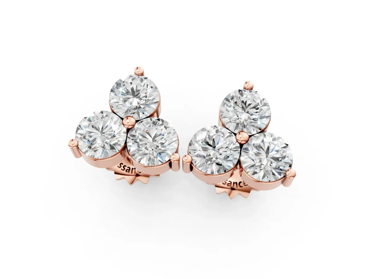 Triangular Cluster Round Diamond Stud Earrings with Prong Setting Rose gold