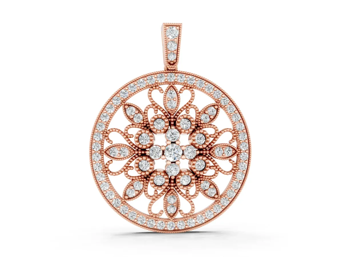 Round Pavé Diamond Filigree Pendant Rose gold
