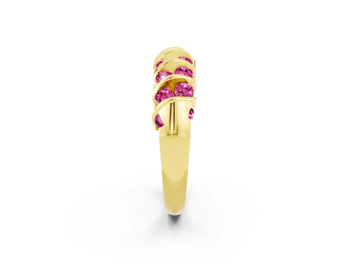 Channel Set Round Pink Sapphire Multi-Row Band Yellow gold