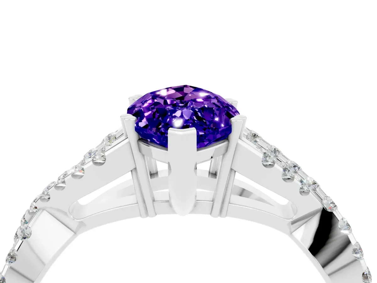 Marquise Cut Tanzanite Solitaire Ring with Four-Prong Setting and Twisted Pavé Band Silver