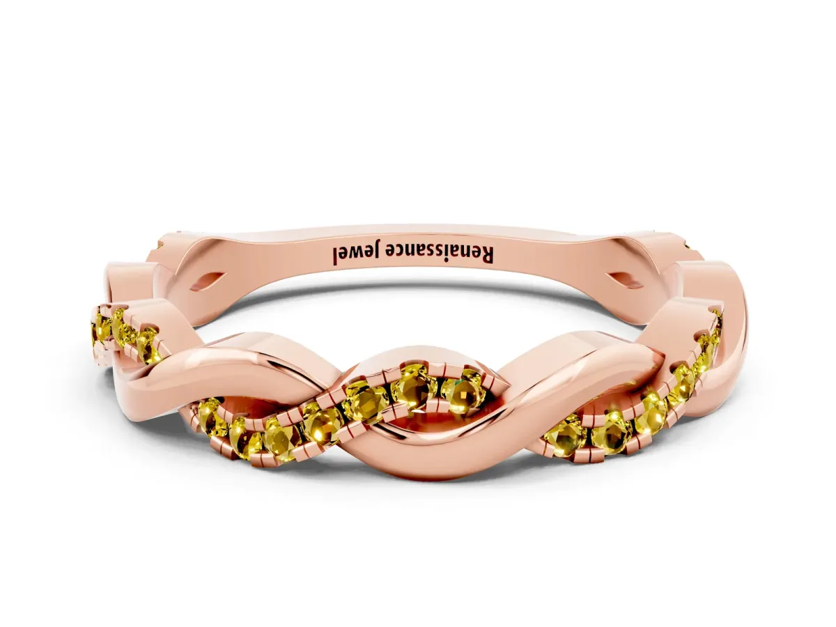 Round Yellow Sapphire Twist Eternity Band with Pavé Setting Rose gold