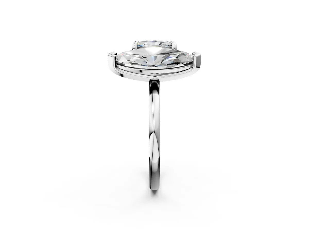 Marquise and Princess Toi Moi Ring with Prong Setting and Plain Band Platinum