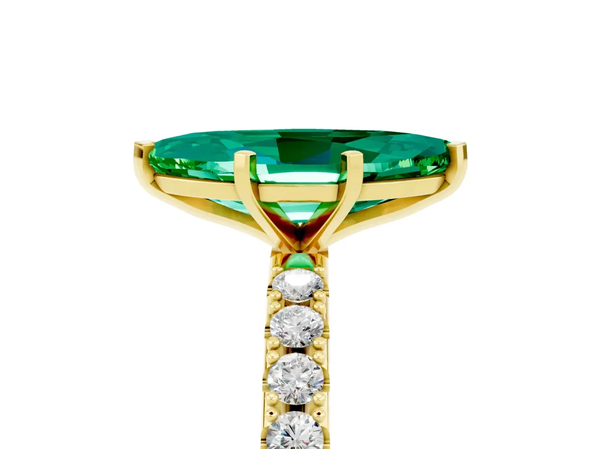 Marquise Cut Emerald Solitaire Pavé Band with Four-Prong Setting Yellow gold