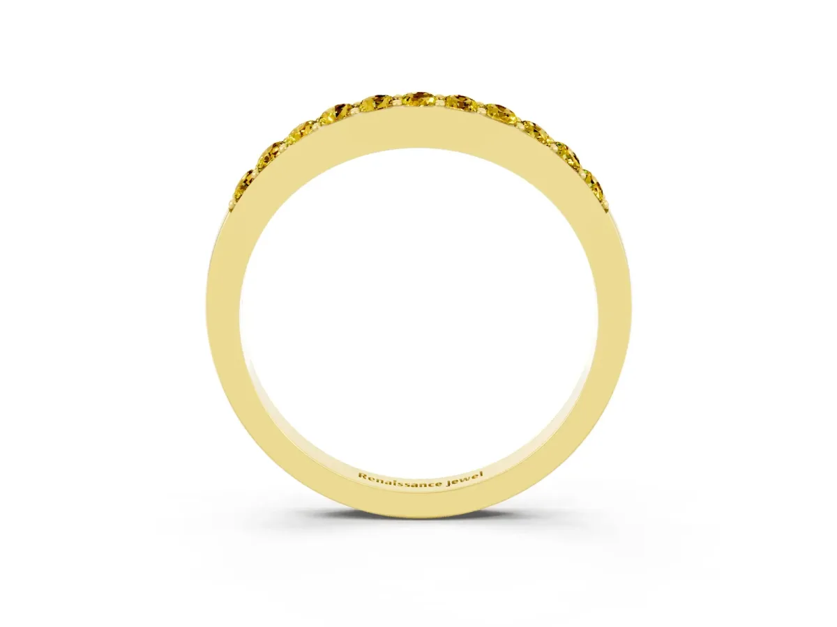 Round Yellow Sapphire Curved Wedding Band with Channel Setting Yellow gold