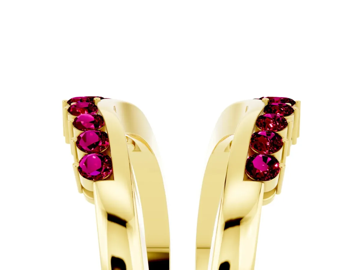 Round Garnet Chevron Contour Band with Prong Setting Yellow gold