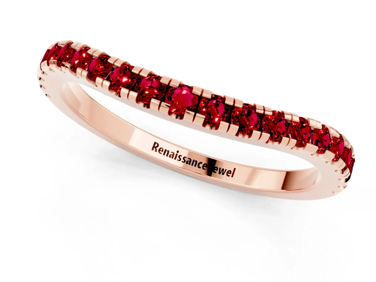 Round Ruby Pavé Half Eternity Band with Shared Prong Setting Rose gold