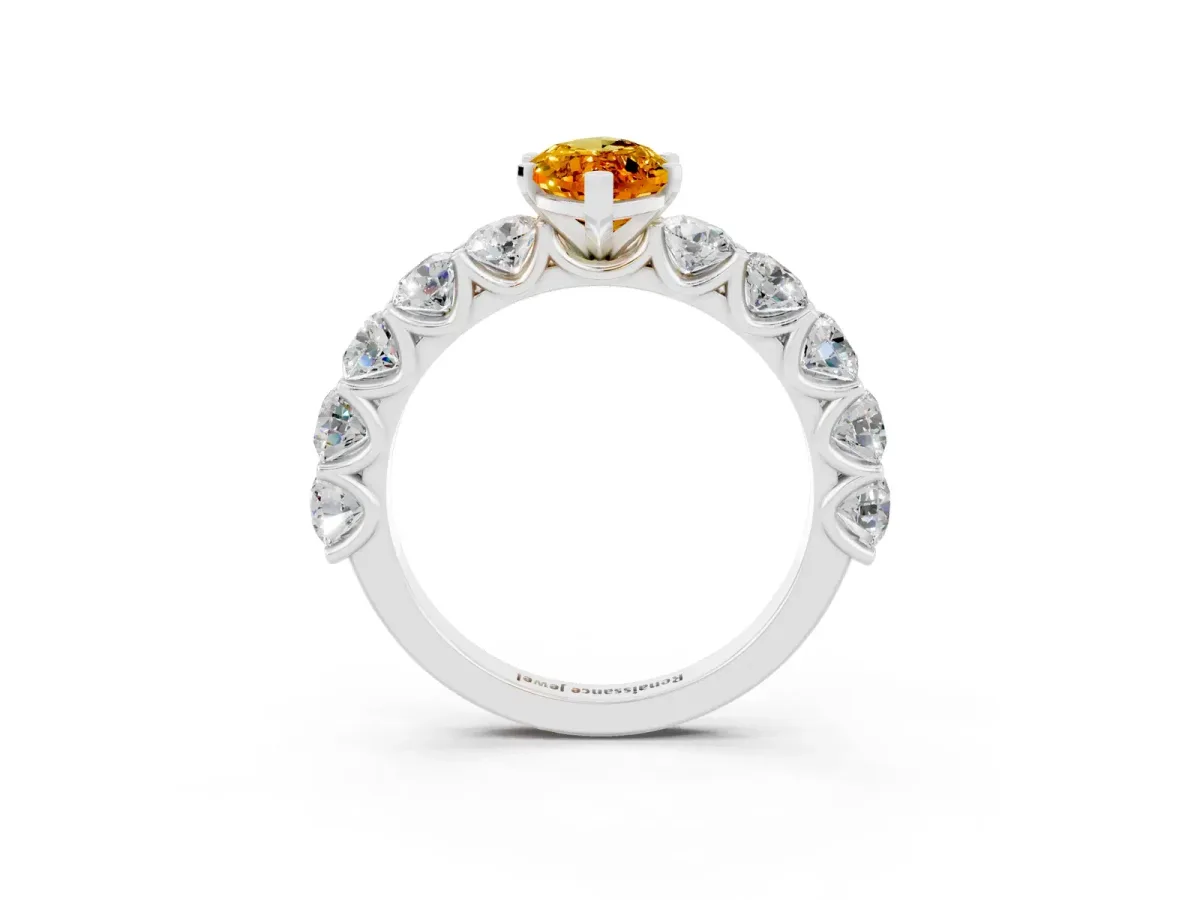 Marquise Cut Citrine Prong Setting with Side Stones on a Pave Band Silver