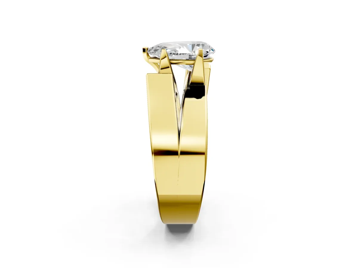 Modern Tension Set Pear Cut Diamond Solitaire Wide Band Ring Yellow gold