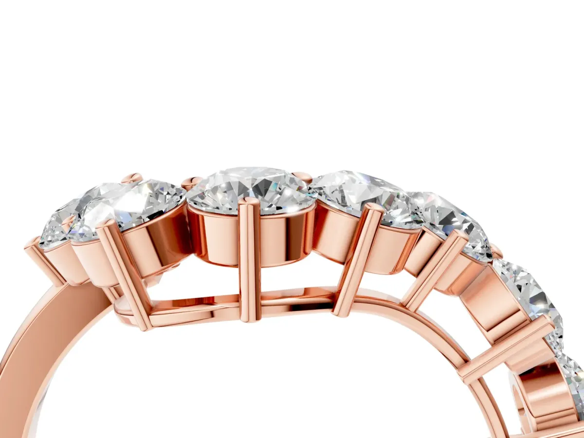 Curved Diamond Cluster Band - Round Stones, Split Shank, Prong Setting Rose gold