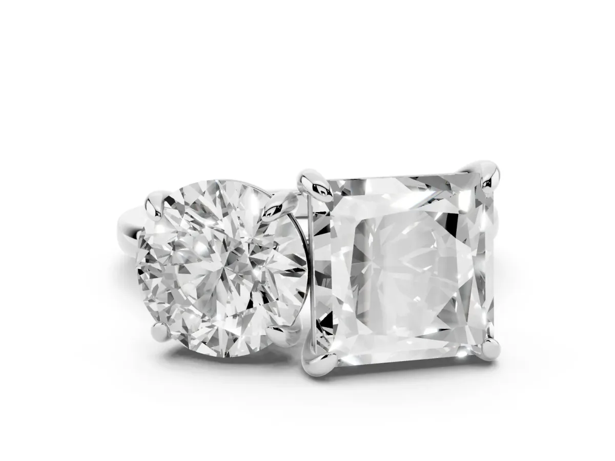 Round and Princess Toi Moi Ring with Prong Setting and Plain Band Silver