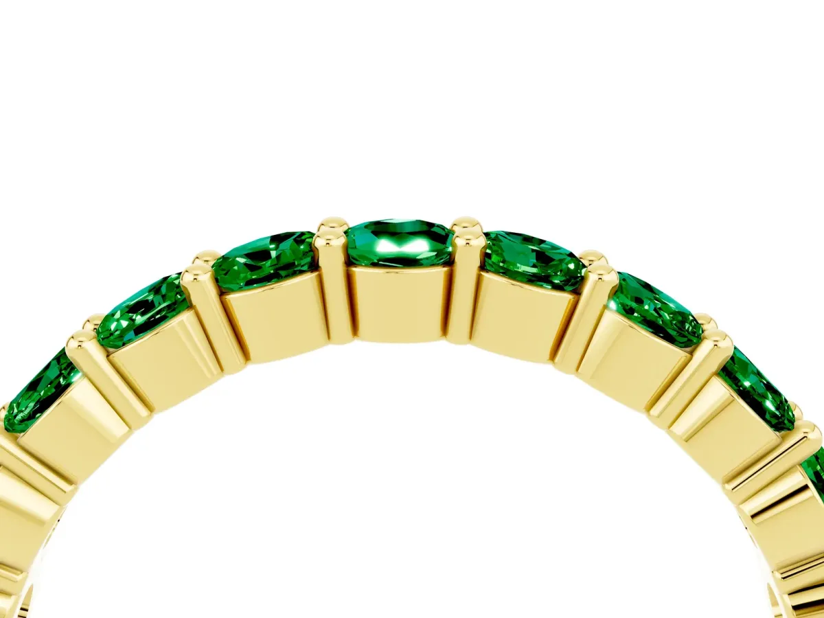 Round Emerald Half Eternity Band with Prong Setting Yellow gold