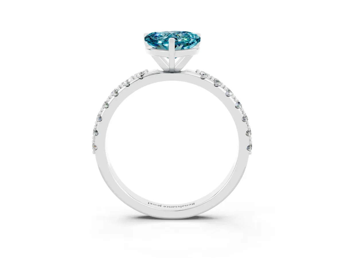 Heart Cut Blue Topaz Solitaire Pavé Band with Four-Prong Setting Silver