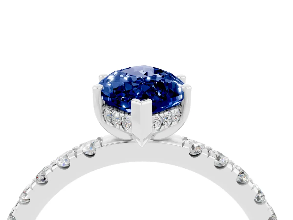 Marquise Cut Blue Sapphire Pave Band Solitaire Ring with Round and Prong Setting Silver