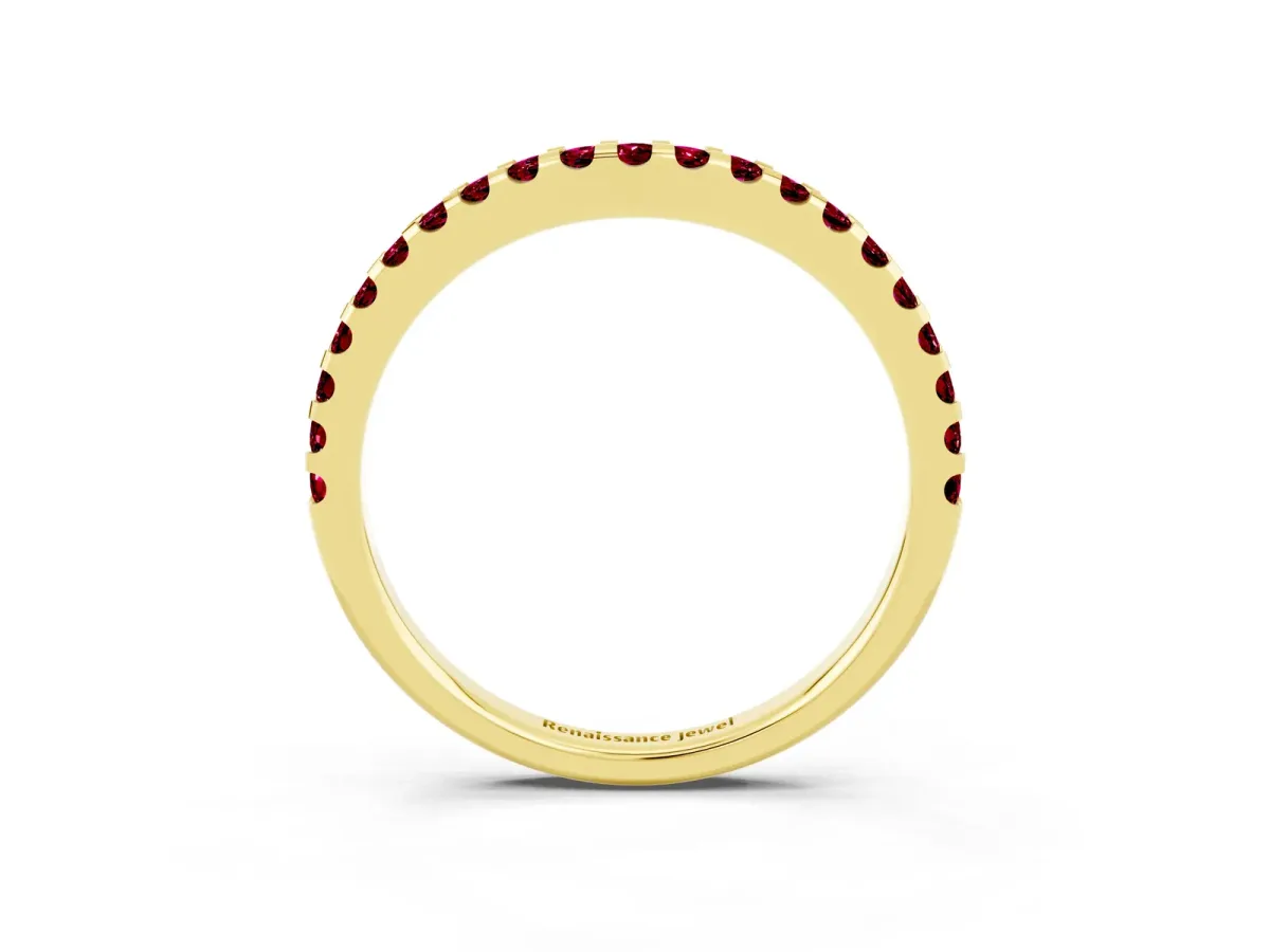 Round Garnet Pavé Curved Wedding Band Yellow gold