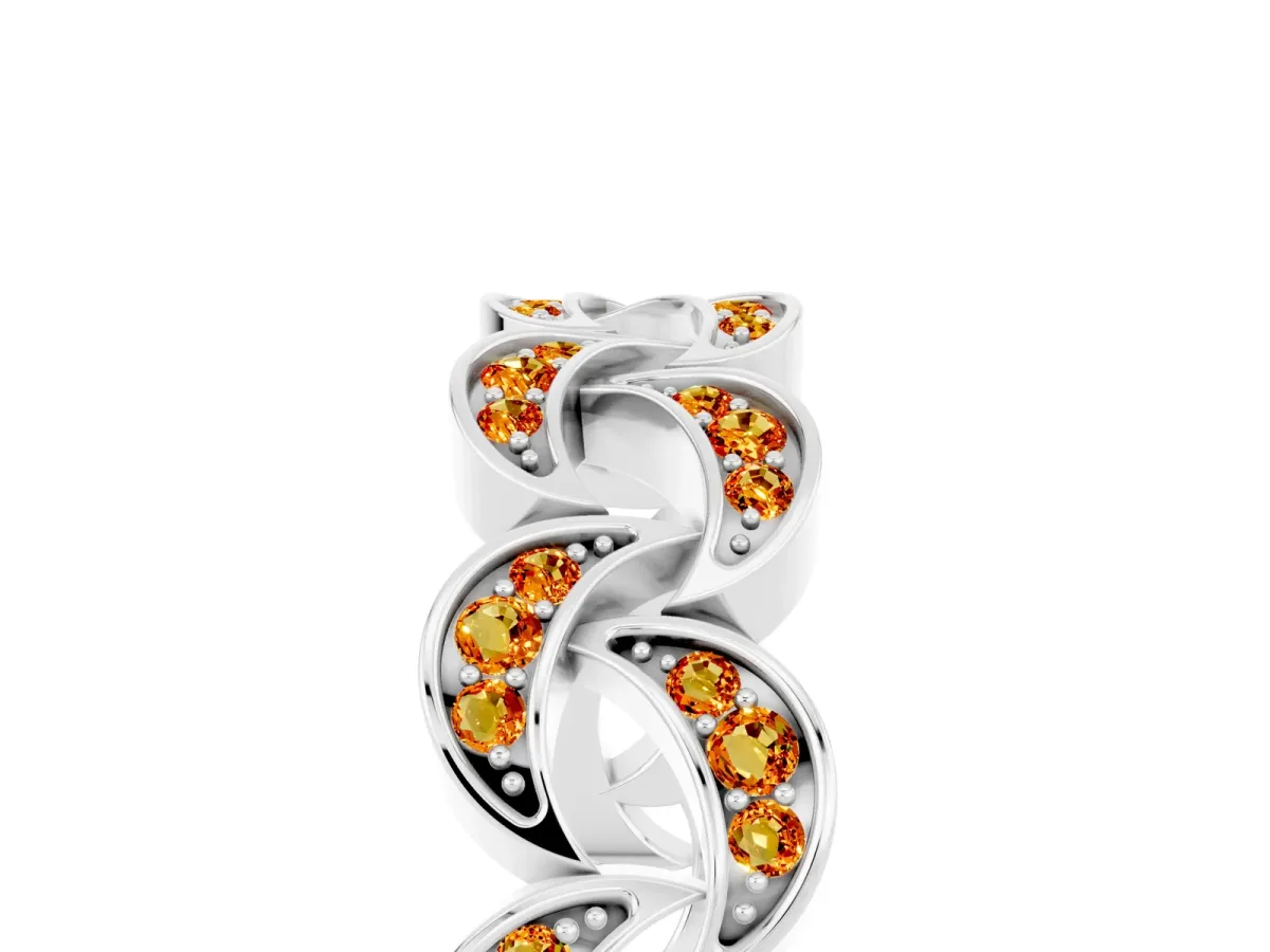 Pavé Round Citrine Interlocking Eternity Band with Bezel Prong Setting White gold