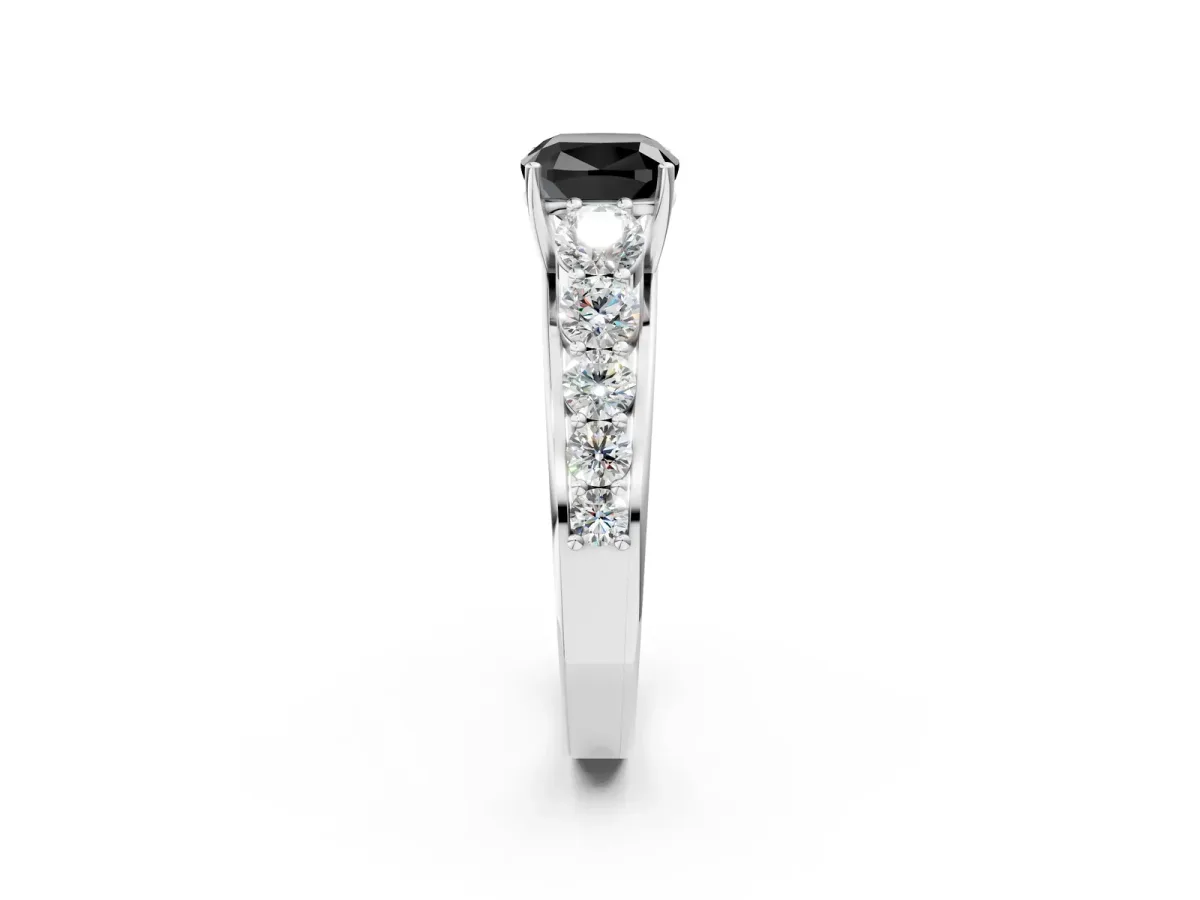 Fancy Black Cushion Cut Brilliant Diamond Pavé Band with Six-Prong Setting Silver