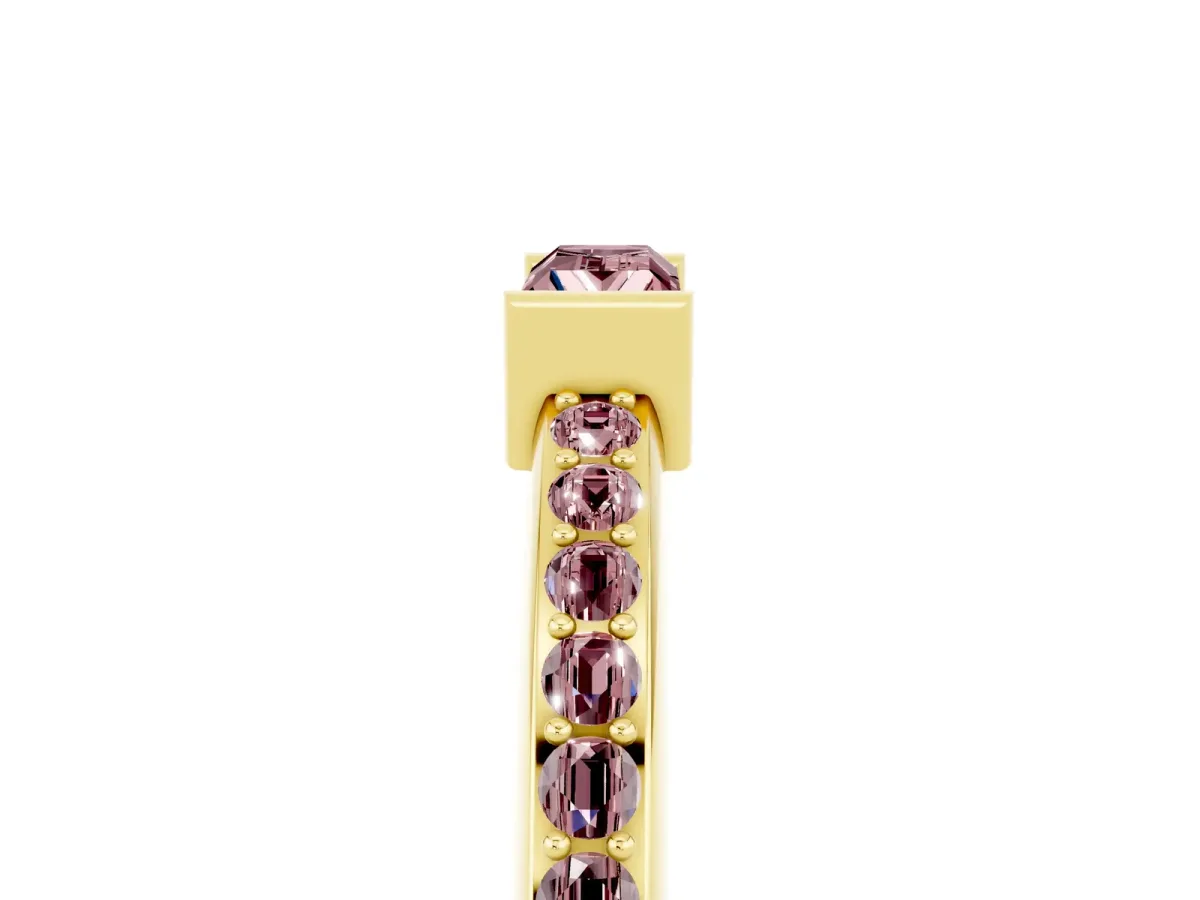 Baguette Morganite Pavé Band with Bar Setting Yellow gold