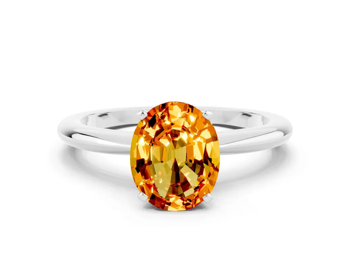 Oval Cut Citrine Solitaire Ring with Six-Prong Setting and Classic Band Platinum