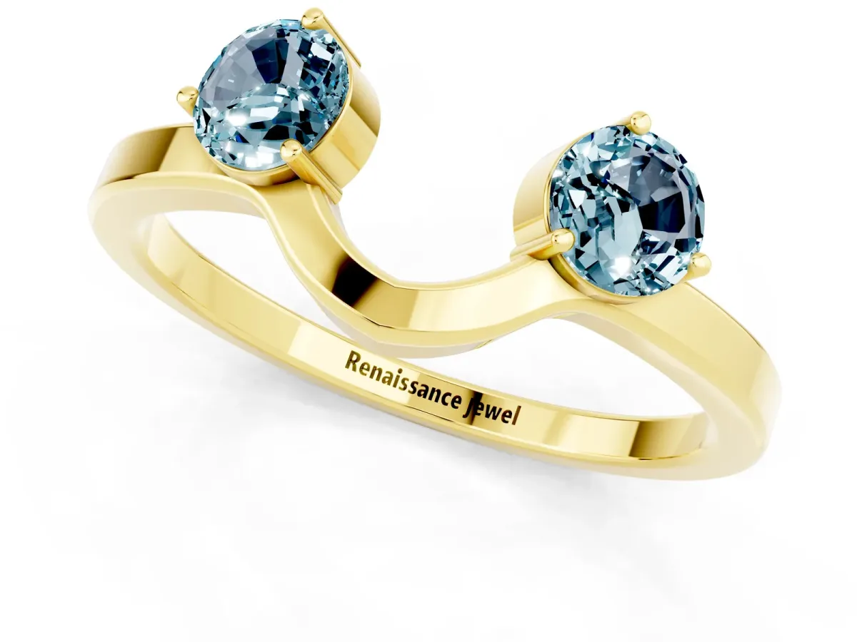Dual Round Aquamarine Open Band Ring with Prong Setting Yellow gold