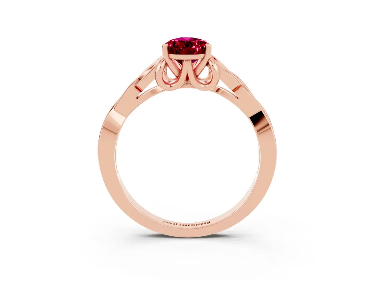 Pear Cut Garnet Solitaire Celtic Knot Ring with Four-Prong Setting Rose gold