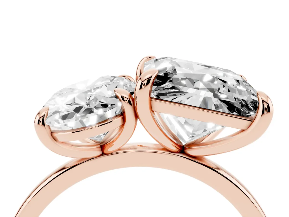 Oval and Princess Toi Moi Ring with Prong Setting and Plain Band Rose gold