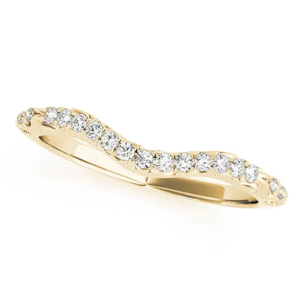 Round Diamond Pavé Curved Wedding Band with Shared Prong Setting Yellow gold