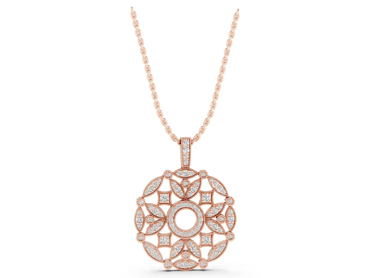 Round Diamond Pavé Filigree Pendant Rose gold