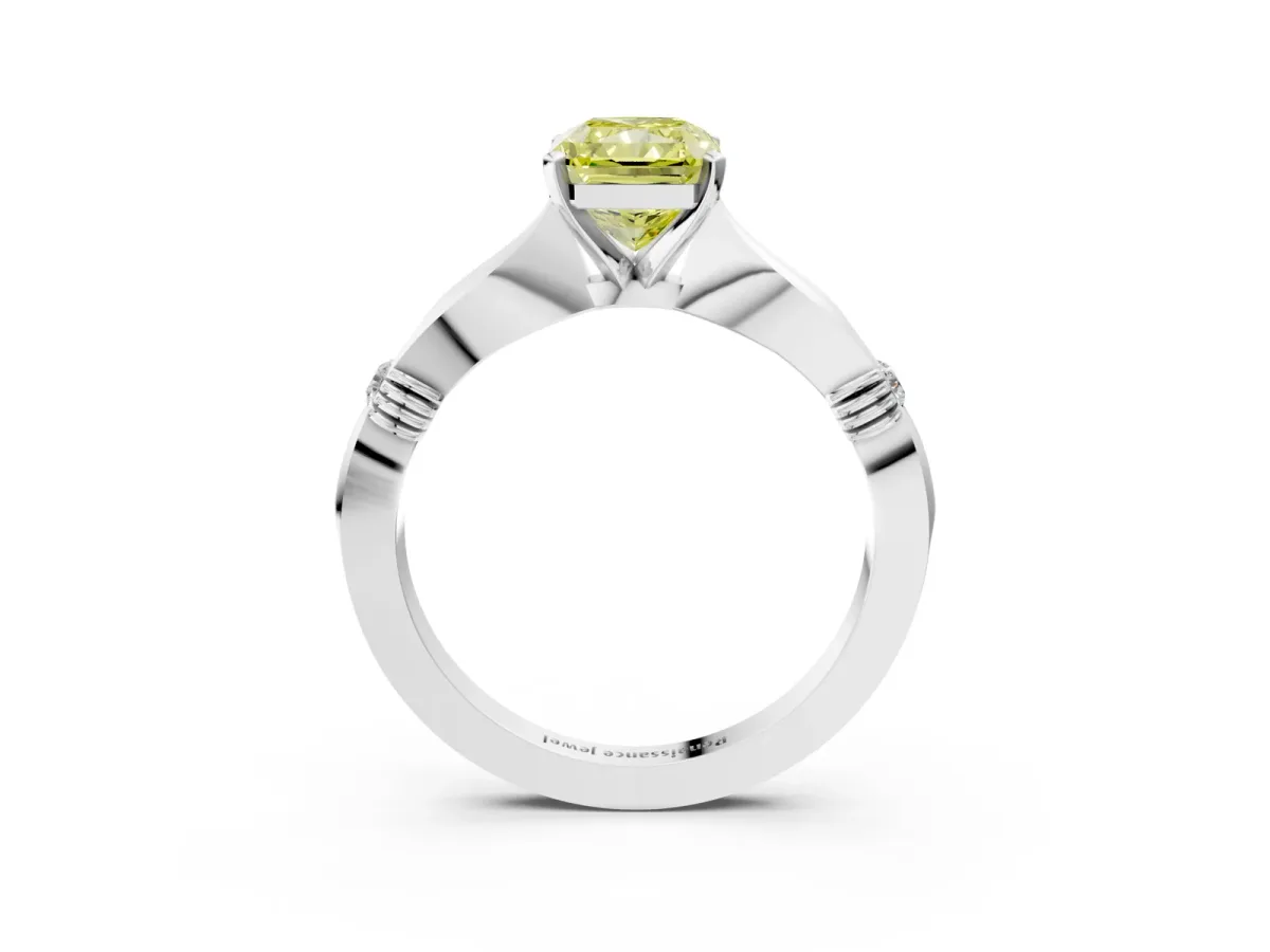 Fancy Yellow Radiant Cut Solitaire Diamond Twisted Band with Four-Prong Setting Platinum