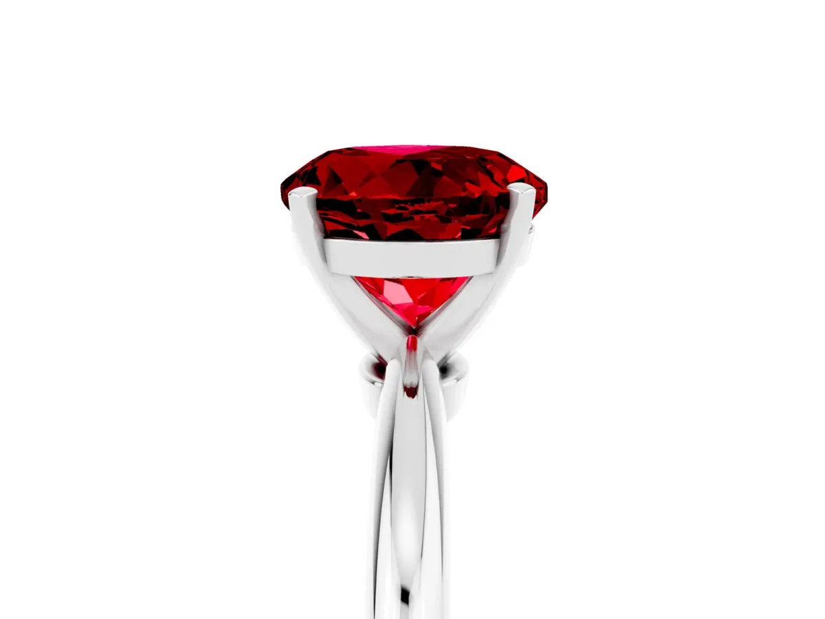 Round Cut Ruby Solitaire Ring with Six-Prong Setting and Classic Band Platinum