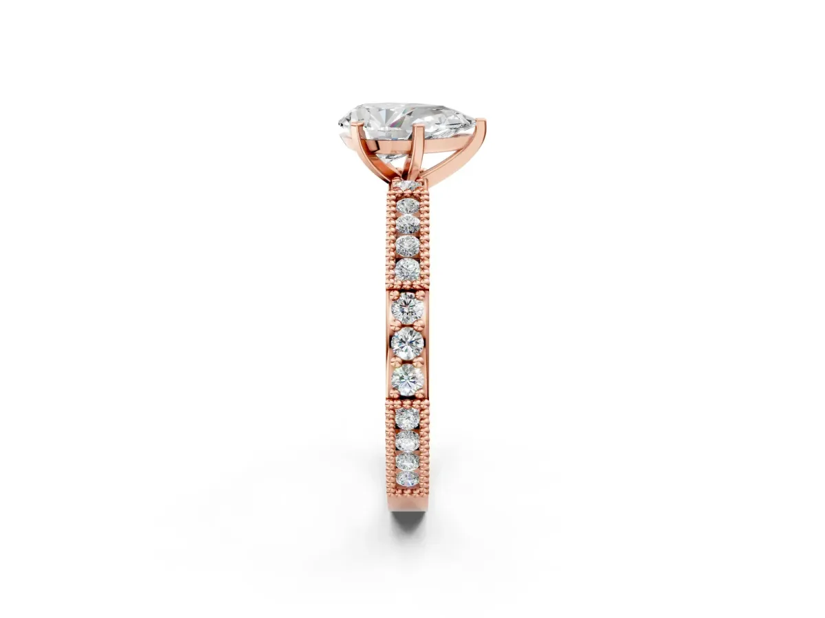 Pear Cut Solitaire with Pavé Band and Four-Prong Setting Rose gold