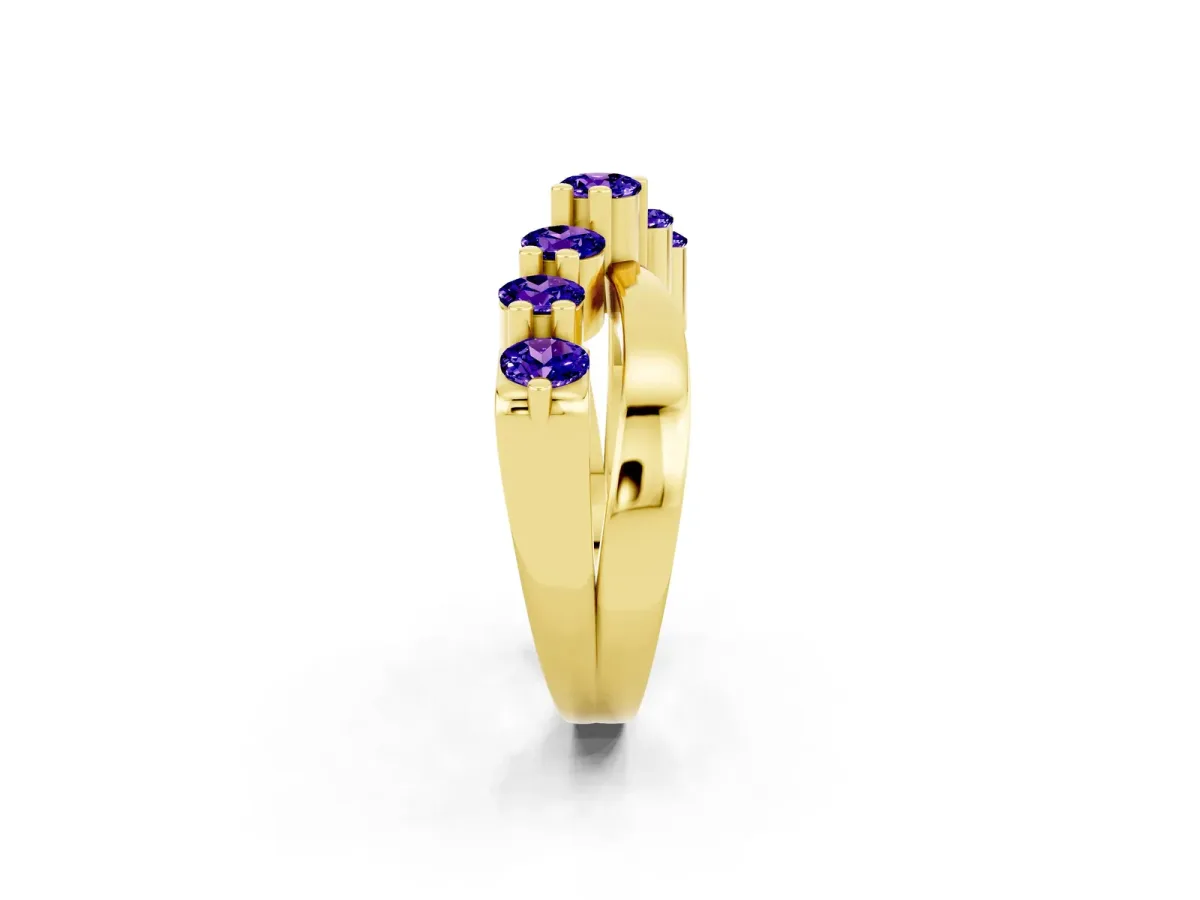 Round Tanzanite Prong-Set Crossover Band Yellow gold