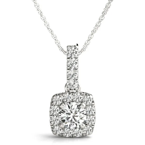 Halo Cushion Cut Diamond Pendant with Four-Prong Setting Silver