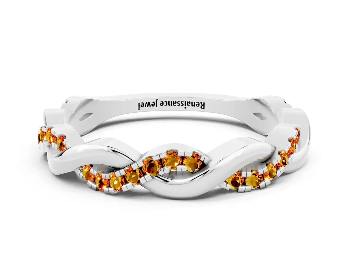 Round Citrine Twist Eternity Band with Pavé Setting Platinum