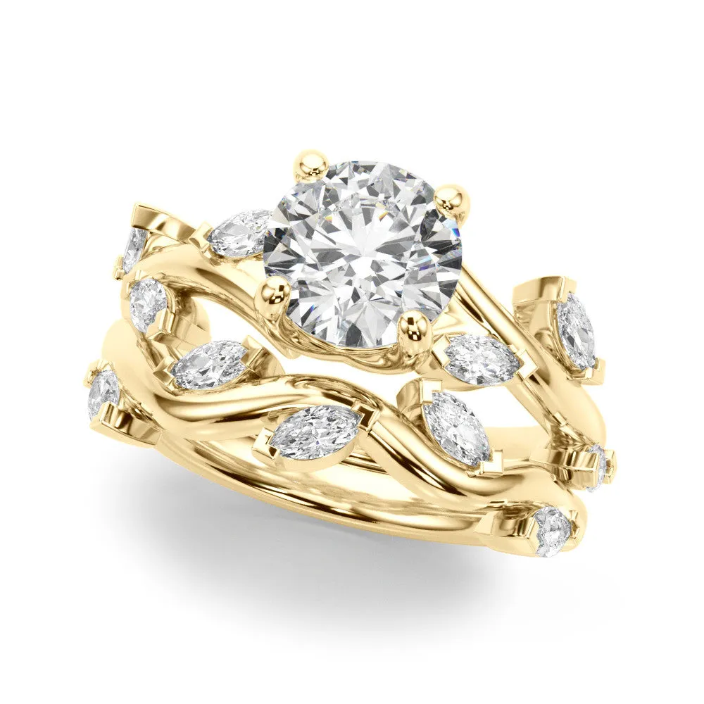 Princess Cut Solitaire Twisted Band Marquise Accent Prong Setting Ring Yellow gold