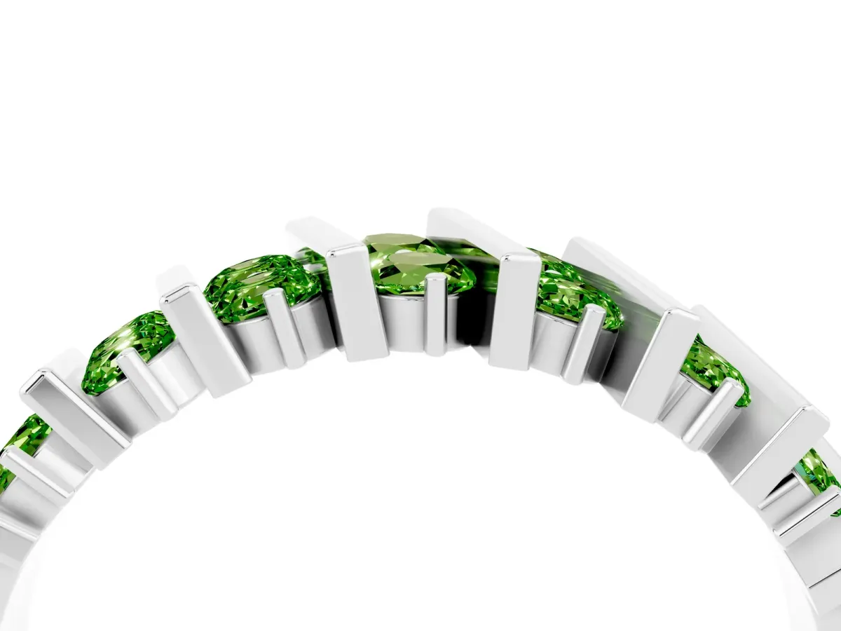 Channel Set Round Peridot Anniversary Band with Vertical Prongs Silver