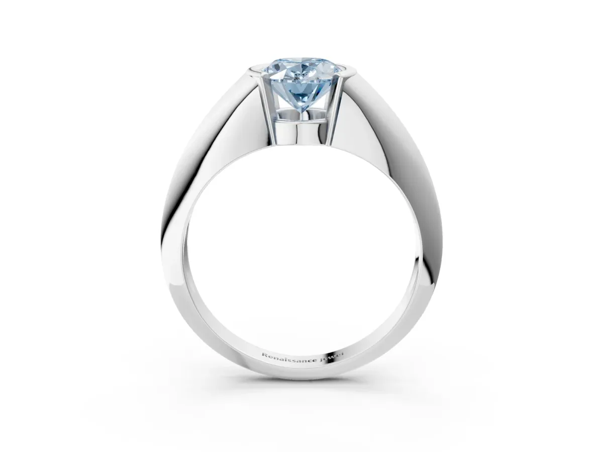 Fancy Blue Oval Cut Solitaire Tension Set Diamond Ring Platinum