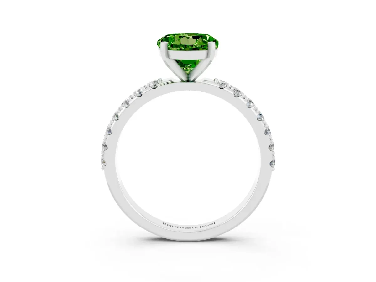 Round Cut Peridot Solitaire Pavé Band with Four-Prong Setting Silver