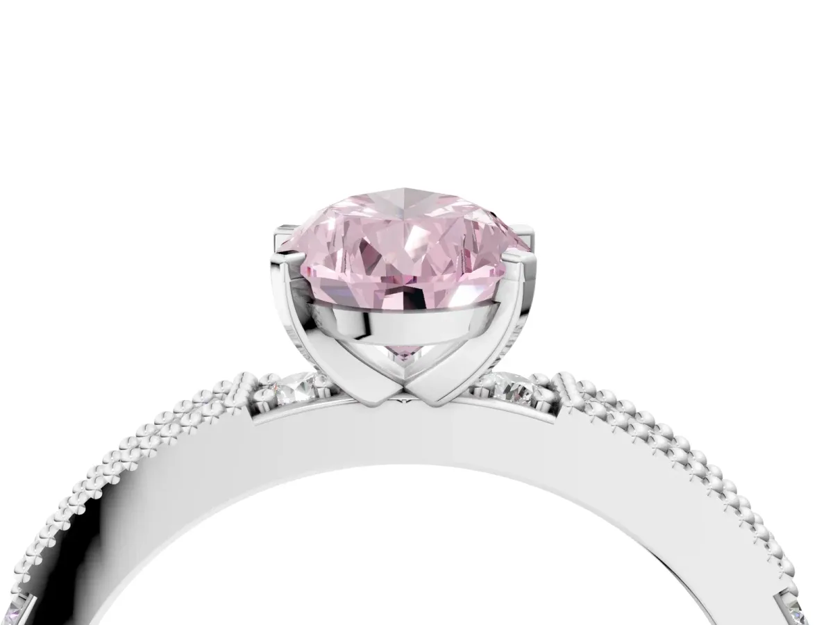 Fancy Pink Pear Cut Solitaire with Pavé Band and Four-Prong Setting Silver
