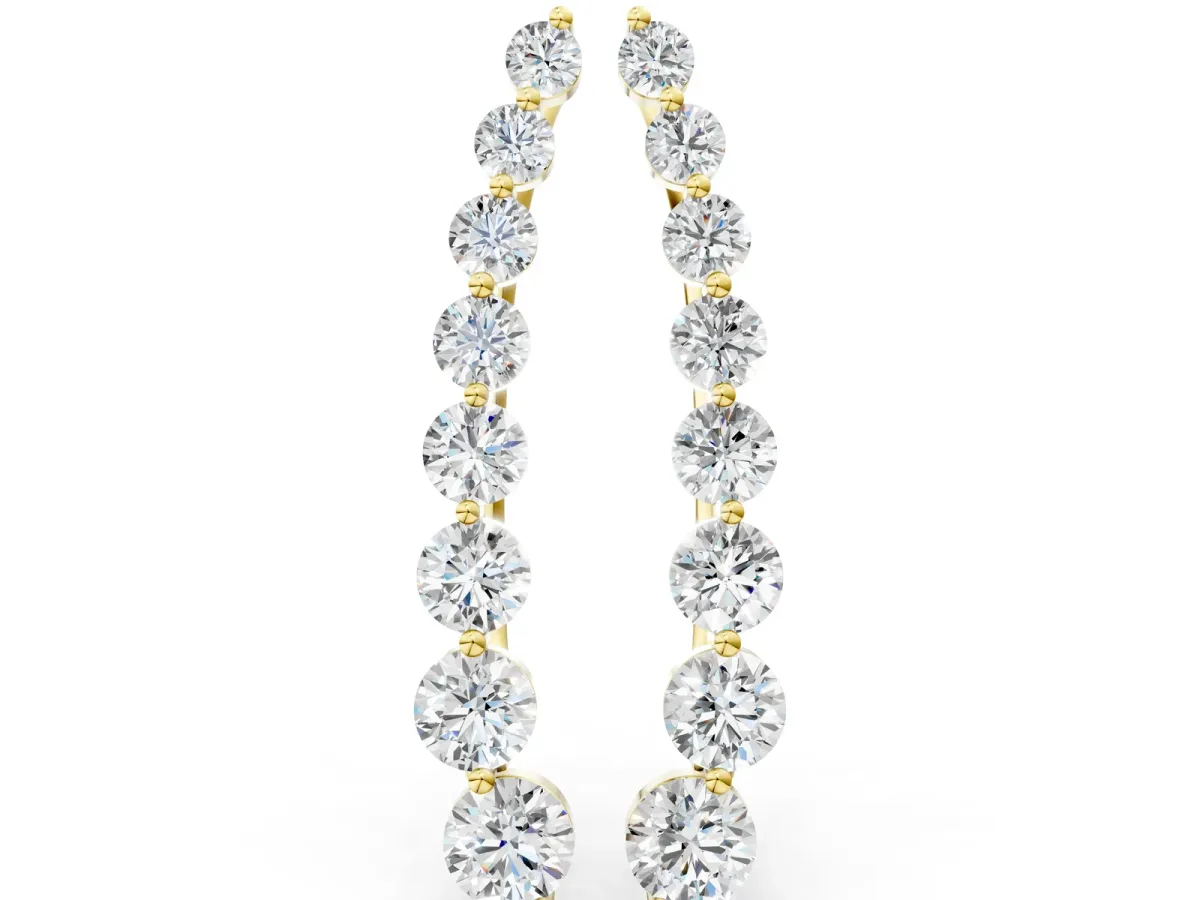 Round Diamond Climber Earrings with Prong Setting on Curved Band Yellow gold