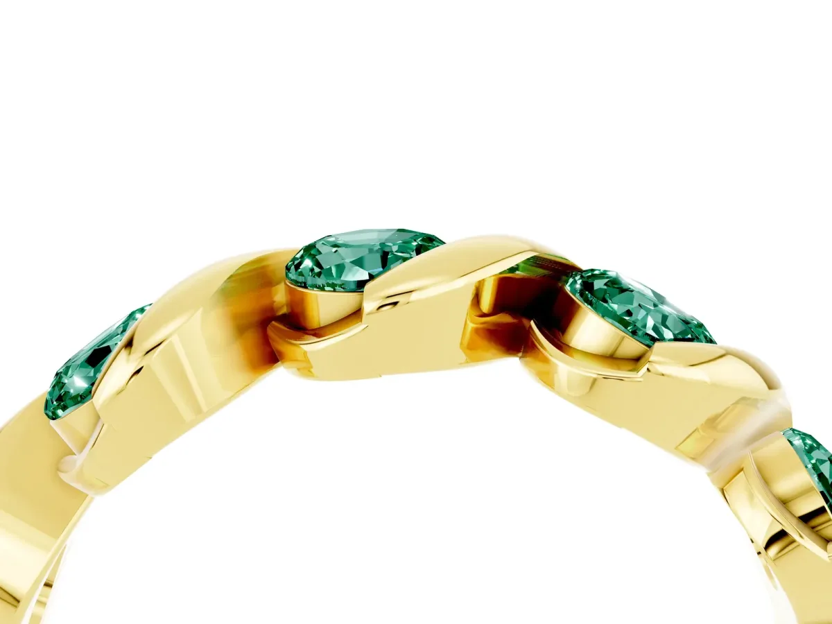 Round Green Sapphire Wave Band with Channel Setting and Shared Prongs Yellow gold