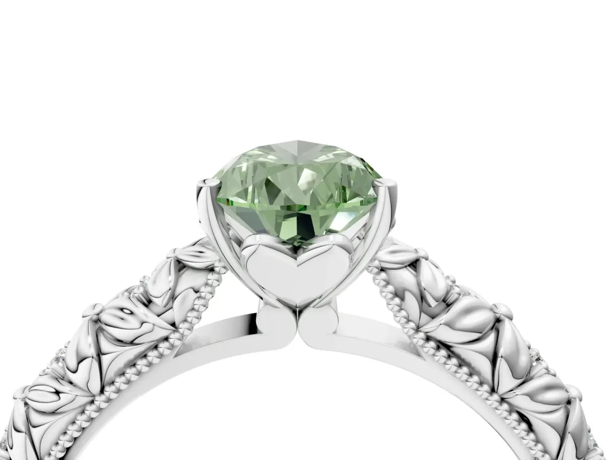 Fancy Green Pear Cut Solitaire Floral Milgrain Engagement Ring Platinum