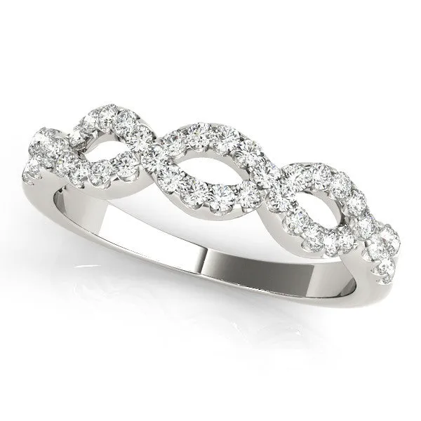 Infinity Diamond Pavé Round Stone Twist Band with Prong Setting Silver
