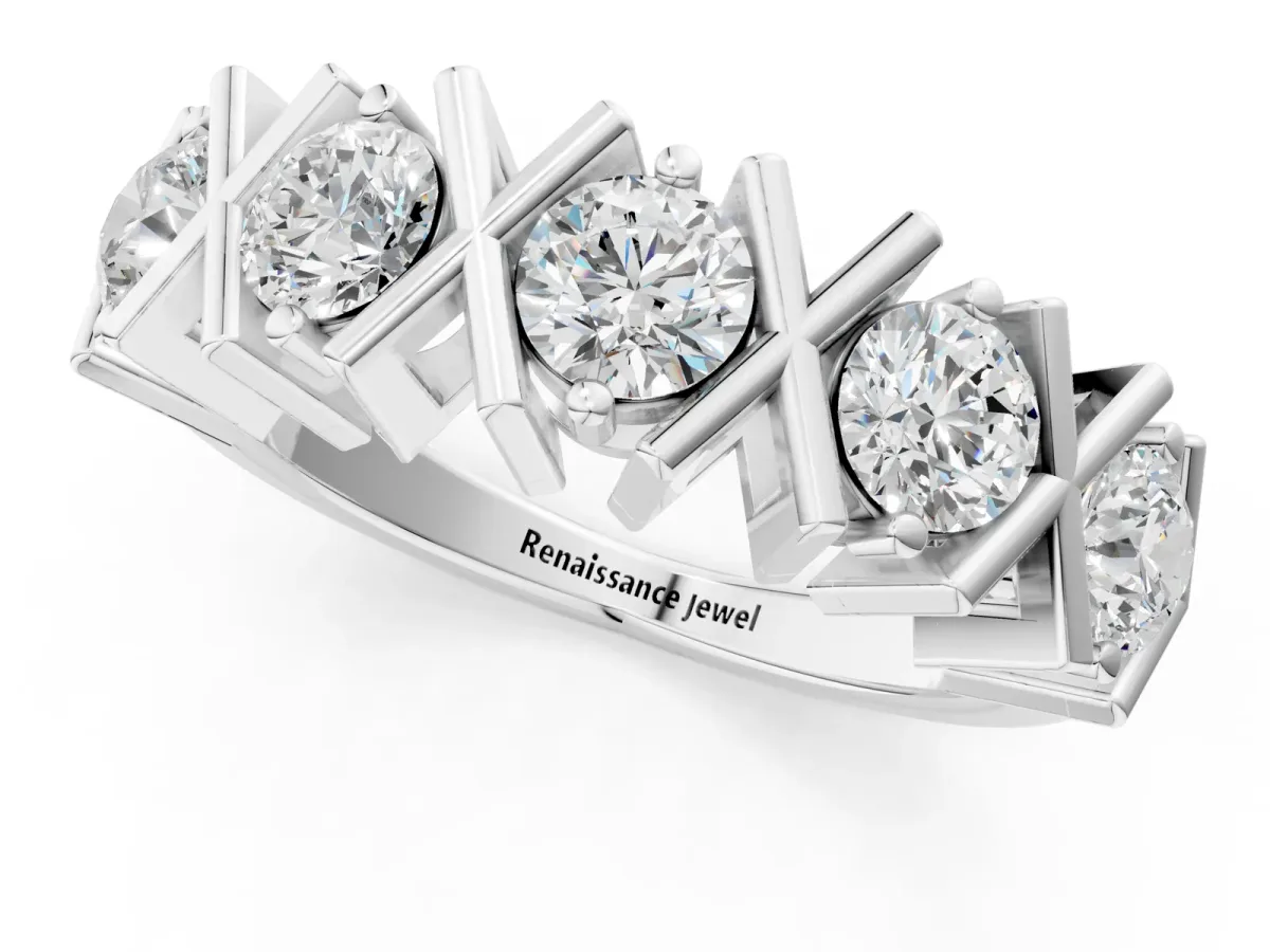 Round Diamond Channel Set Band with X-Prong Detail Silver