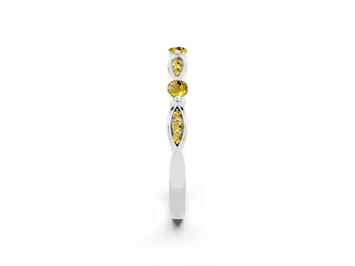 Marquise and Round Yellow Sapphire Milgrain Band with Bezel Setting Silver