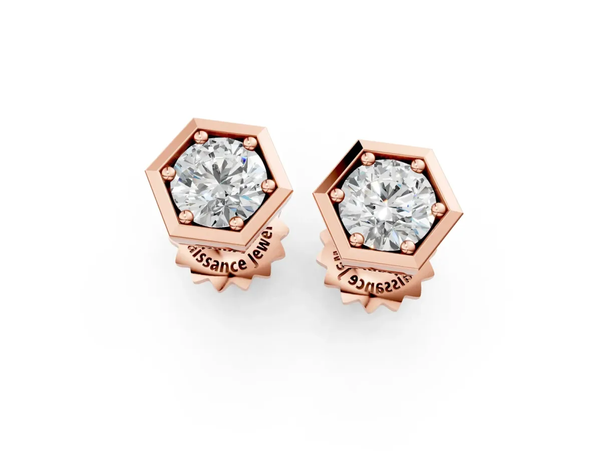 Round Diamond Bezel-Set Stud Earrings Rose gold