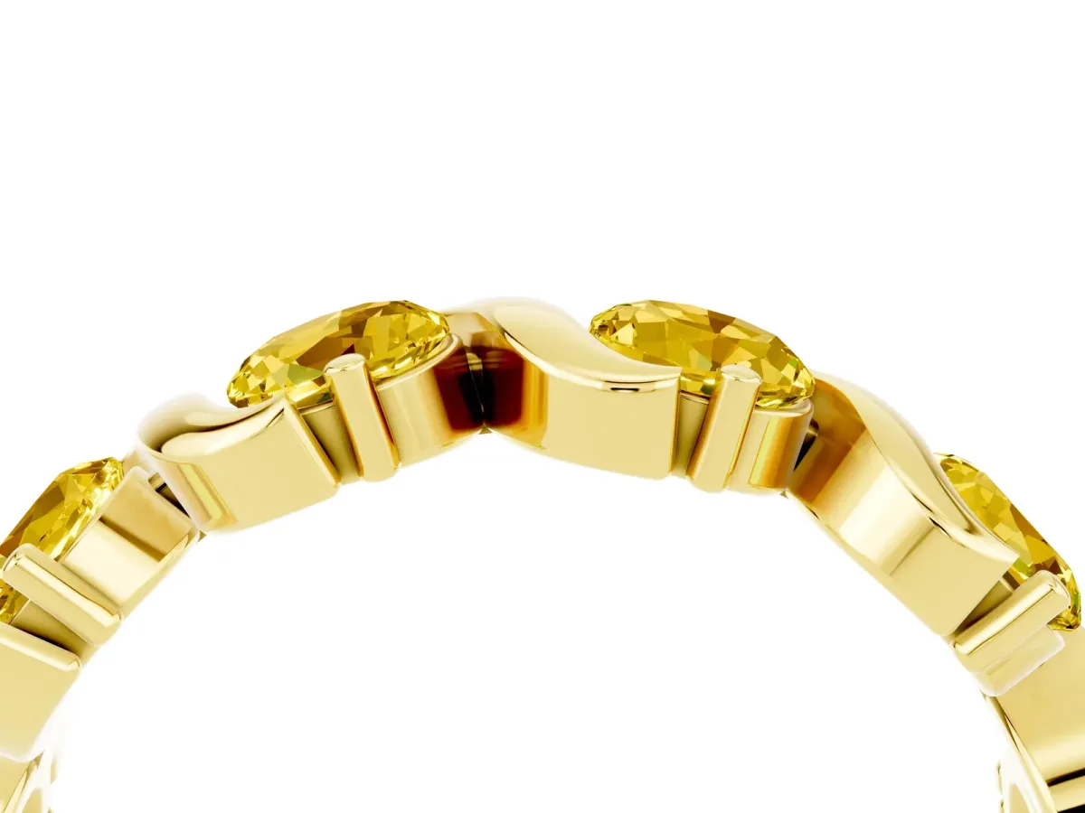 Round Yellow Sapphire Half Eternity Band with Wave Prong Setting Yellow gold
