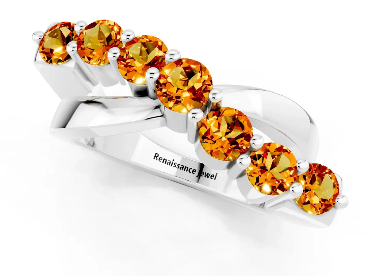 Round Citrine Prong-Set Crossover Band White gold