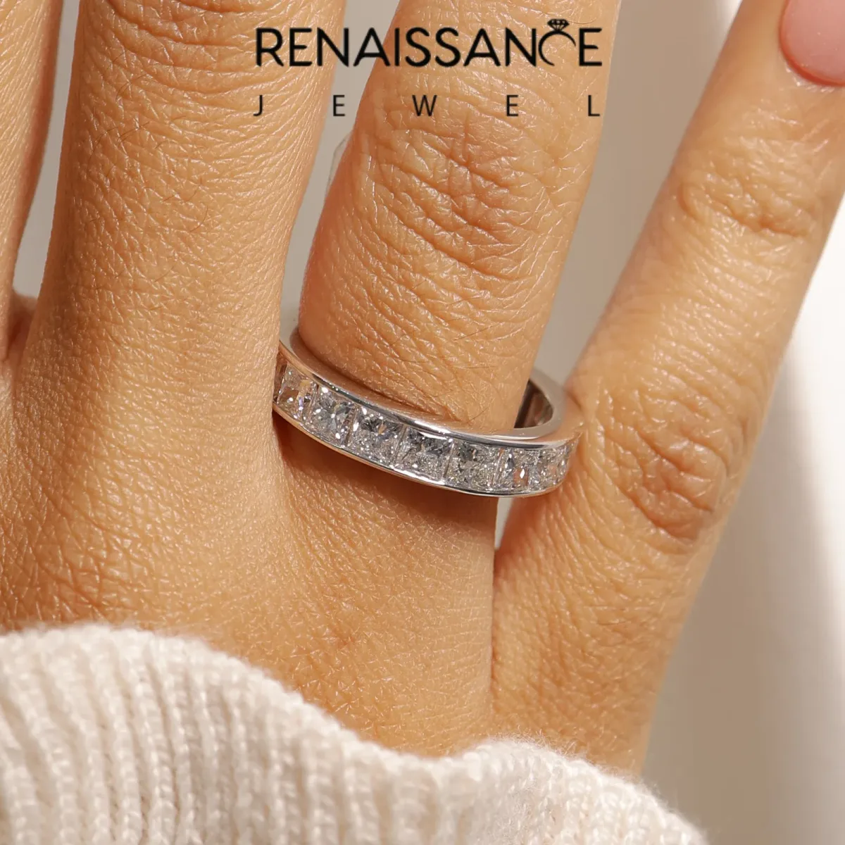 Princess Cut Eternity Band with Channel Set Silver
