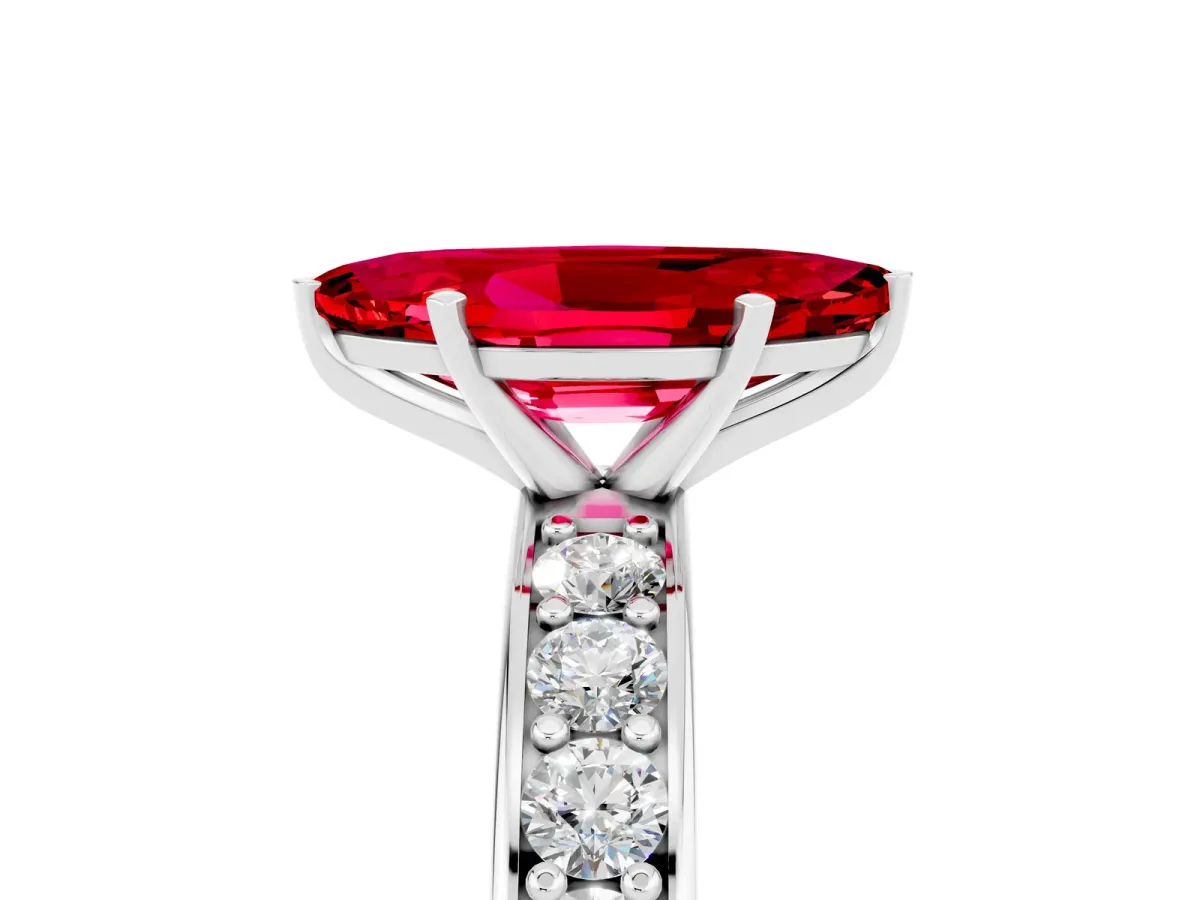 Marquise Cut Ruby Engagement Ring with Channel Set Round Band and Prong Setting White gold