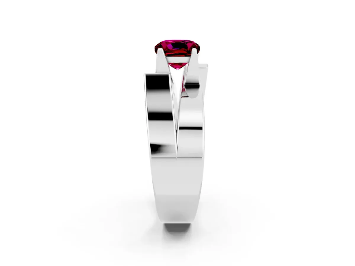 Modern Tension Set Cushion Cut Garnet Solitaire Wide Band Ring Silver